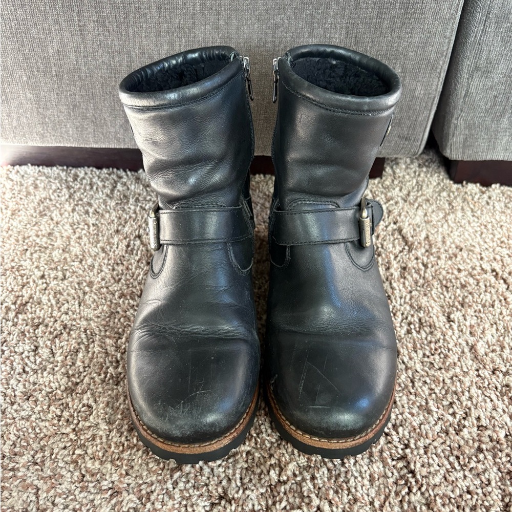 Black Leather Fleece-Lined Biker Boots